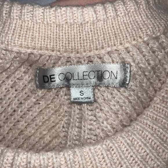 DE Collection Women’s Sweater Small Beige Knit Long Sleeve Pullover Crew Neck - Picture 3 of 3